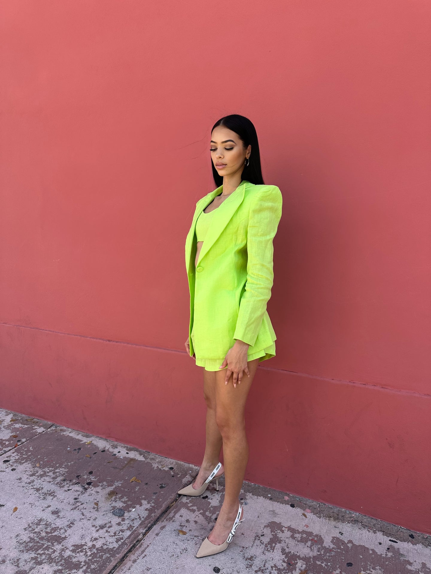 Linen lime green set